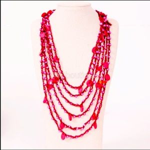💞New Red beaded multilayer strings necklace - Party
